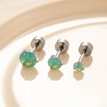 Three sizes of opal titanium steel stud earrings with silver three-prong setting - 3MM (Single Piece) / Green
