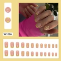 French style square-round press-on nails with yellow heart patterns and nude pink tones - Glue Type / Yellow Heart French Style (W1066)
