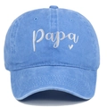 Blue washed cotton baseball cap with white Papa heart embroidery in front view - Light Blue