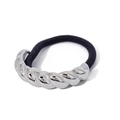 Minimalist elastic hair tie with silver spiral twisted metal accent in French style - Silver Twist Style (JDH2404015-S)