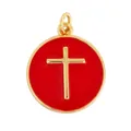 Mini round cross pendant with gold plating and red enamel details for DIY jewelry making - Red Cross Round Plate (L169019-Red)