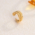 Adjustable golden feather open ring in vintage titanium steel with polished finish - Feather Texture Style / Gold
