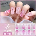 Macro detail of 5D pink purple gradient nail stickers with silver lines and gems BB-011 - Style BB011