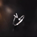 Verstellbarer 925 Sterling Silber Ring mit glitzerndem Buchstaben V und Zirkon Steinen - Buchstabe V