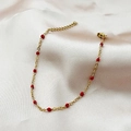 Gold-plated chain bracelet with delicate red beads and adjustable lobster clasp extension - Gold Red