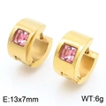 Pendientes huggie de acero inoxidable dorado con circonita cuadrada rosa - Dorado Con Circonita Rosa(KE118313-TGD)