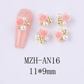 Detailed view of pink resin rose nail charms with pearls and gold beads size 11x9mm - Pink Purple Rose Style (AN16)