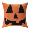 Orange velvet Halloween pumpkin pillowcase with black embroidered Jack-o-lantern face - Square (Cover Only) / Pumpkin Ghost Face