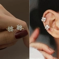 Elegant 14k gold plated four-leaf clover ear cuff inlaid with sparkling zircons - 31579-Gold Clover Rhinestone Single