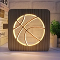 3D basketball hollow carved wooden night light with warm LED glow for home decor - Basketball/15cm