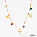 Bracelet de cheville double doré avec croix et breloques de fleurs en perles colorées - Collier en Or (KDD550)
