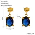 Geometric stainless steel earrings with 18k gold plating and blue zircon stones - Oval-Green