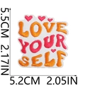 Size detail for embroidered Love Yourself patch with heart pattern and dimension markers - No.5-Love Yourself (C18ZM-07-05)