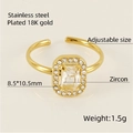 18K vergoldeter Edelstahlring mit rechteckigem Zirkon und verstellbarer Schiene - Einstellbar Offen / Weißer Zirkonia