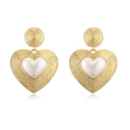 Detail of vintage heart earrings with spiral texture and center pearl inlay - Style G: Gold 1 Pair
