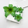 Three-piece green frangipani hair claw set with marble resin texture on display card - Teal Set (with Cards)