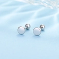 Macro shot of silver stud earrings with secure screw-back ball closure on satin background - Round - Silver