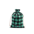Green and black plaid cotton Christmas drawstring gift bag with white snowflake patterns - 10*14cm / Christmas Snowflake Green Black Plaid