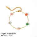 18K gold plated stainless steel flower bracelet with colorful beads and 220mm length - Anklet / Multicolor