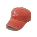 Detail of embroidered white dog motif on a washed cotton coral baseball cap - M (56-58cm) / Orange