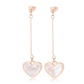 Minimalistische goldene Titanstahl Ohrhänger mit Herzanhängern und Muschel-Einlagen - Lange Stange Muschel Herz (KE98005-KLX) / Roségold (KE98005-KLX)