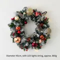 Ghirlanda natalizia 45cm con ornamenti rossi, pigne, bacche e luci LED - 45CM Pigna Fioccata Champagne (Con Luci)