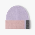 Winter knit beanie in lavender and soft pink patchwork style for outdoor warmth - One Size / Purple