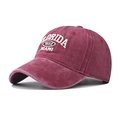 Close-up of vintage washed burgundy baseball cap with Florida 1822 Miami embroidery - Adjustable / Burgundy