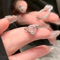 Adjustable S925 silver ring featuring a pink heart-shaped zircon with delicate accents - Silver Full Pave Heart Pink Zircon Open Ring
