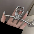 Silver metal butterfly hair claw clip with a sleek fluid design for women - Silver Butterfly Embossed Metal Clip