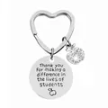 Teacher appreciation heart keychain with apple charm and engraved thank you message - JSYZ010 Thank you For making a difference / Silver