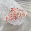 Chic cream acetate hair claw clip with colorful terrazzo pattern for women - 8.7cm / Floral Red