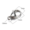 Silver stainless steel lobster clasp 11x7mm with 1.8mm hole for DIY jewelry making - 11mm / Steel