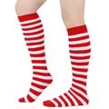 Detail of red and white striped over-knee high socks with elastic cuffs and knitted cotton - Straight Without Heel / Red & White Thin Stripes
