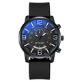 Orologio al quarzo da uomo con numeri blu, cinturino in silicone nero e quadrante 3D - Nero