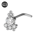 L-shaped G23 titanium nose stud with round cubic zirconia and radiant bead accents - Large Stone With Radial Cluster (Style 12 L-Shaped) / 0.8x7mm