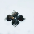 Set of four heart-shaped natural black agate pendants with silver metal clasps - Black Agate