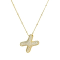 Collier avec pendentif croix plaqué or 18 carats et oxydes de zirconium micro-pave - Lettre X (Pendentif + Chaîne à billes)