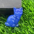 Blue translucent natural stone cat figurine 3cm gemstone sculpture on grass - Blue Opalite