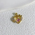 Elegant 18K gold plated heart pendant with pink crystal and bow on white background - Style A Gold