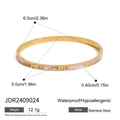 Gold stainless steel oval bangle with white shell inlay and zircon accents - Shell Texture (JDR2409024)