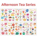 Set dettagliato di tatuaggi temporanei impermeabili con cupcake e dolci macarons - Serie Tè del Pomeriggio