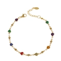Detailed view of stainless steel bracelet featuring colorful heart-shaped charms and golden beads - Multicolor Heart Pendant