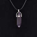 Purple hexagonal quartz point pendant necklace with silver clasp and black cord - Synthetic Pink Glass