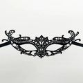 Elegant black lace masquerade eye mask with intricate floral hollow patterns and satin ties - Succubus
