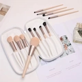9-piece Morandi makeup brush set with champagne gold handles and white zipper storage bag - 12Pcs Morandi Brushes With White Bag