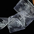 Silver snowflake printed organza ribbon for Christmas tree decoration on black background - 6.3CM Silver Snowflake on White Base Length 9m