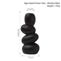 Modern obsidian black pebble stacked ceramic vase with matte finish and 24.5cm height - Pebble Vase 2090 - Obsidian Black