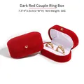 Caja para anillos ovalada de terciopelo rojo con botón dorado, 7.5x4x3.5cm - Caja para Doble Anillo / Rojo