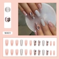 Glittery silver and pink French silhouette long ballet press-on nails with vine art - W401 Leaf Silhouette (Glue Type)